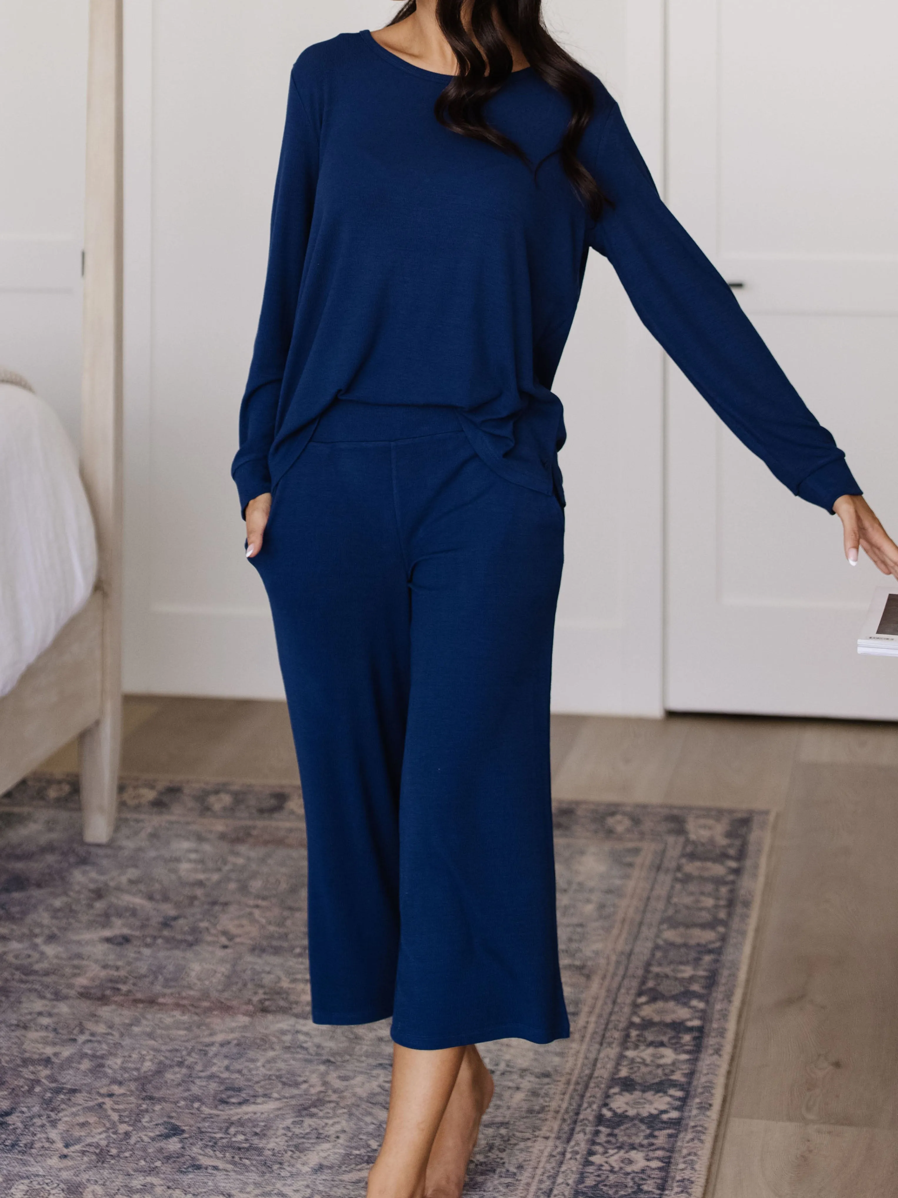 Womens Bamboo Rib-Knit Lounge Capri