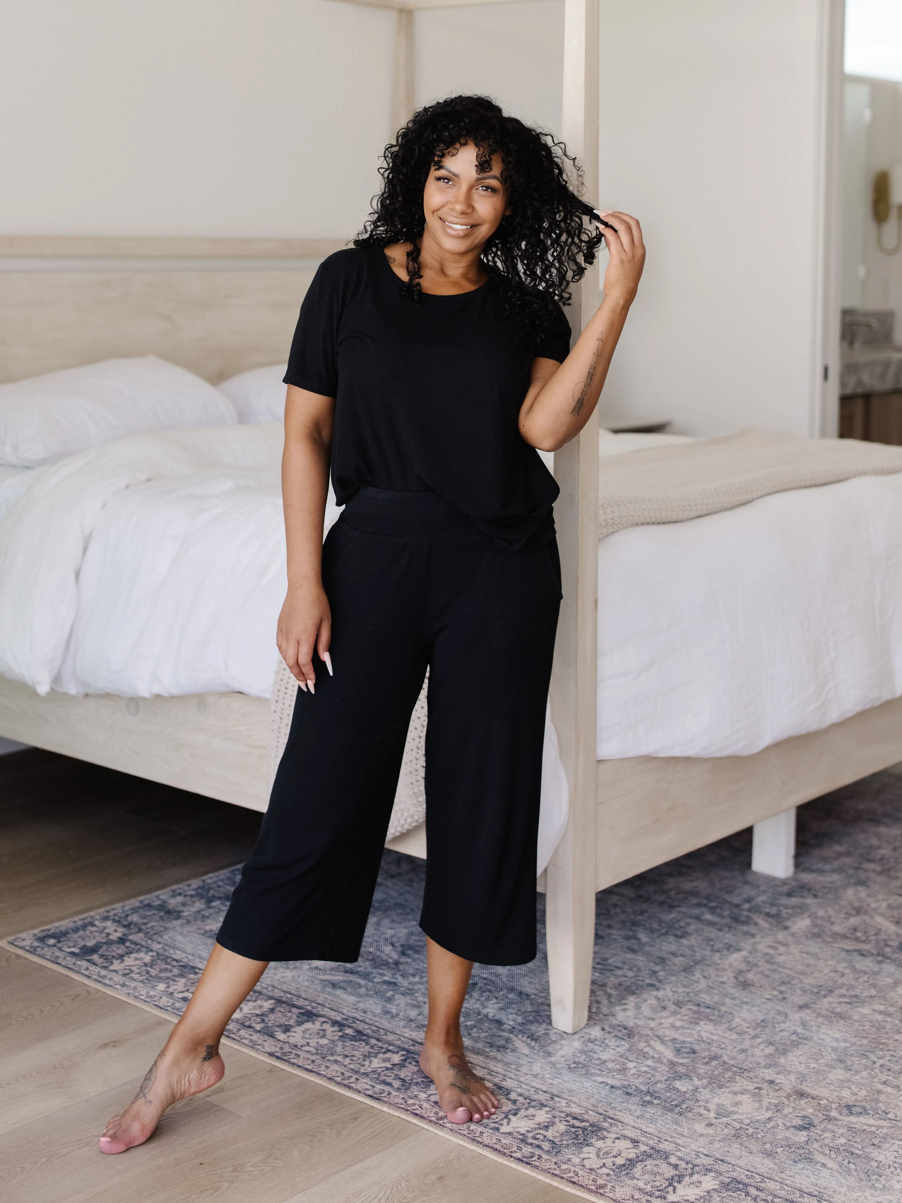 Womens Bamboo Rib-Knit Lounge Capri