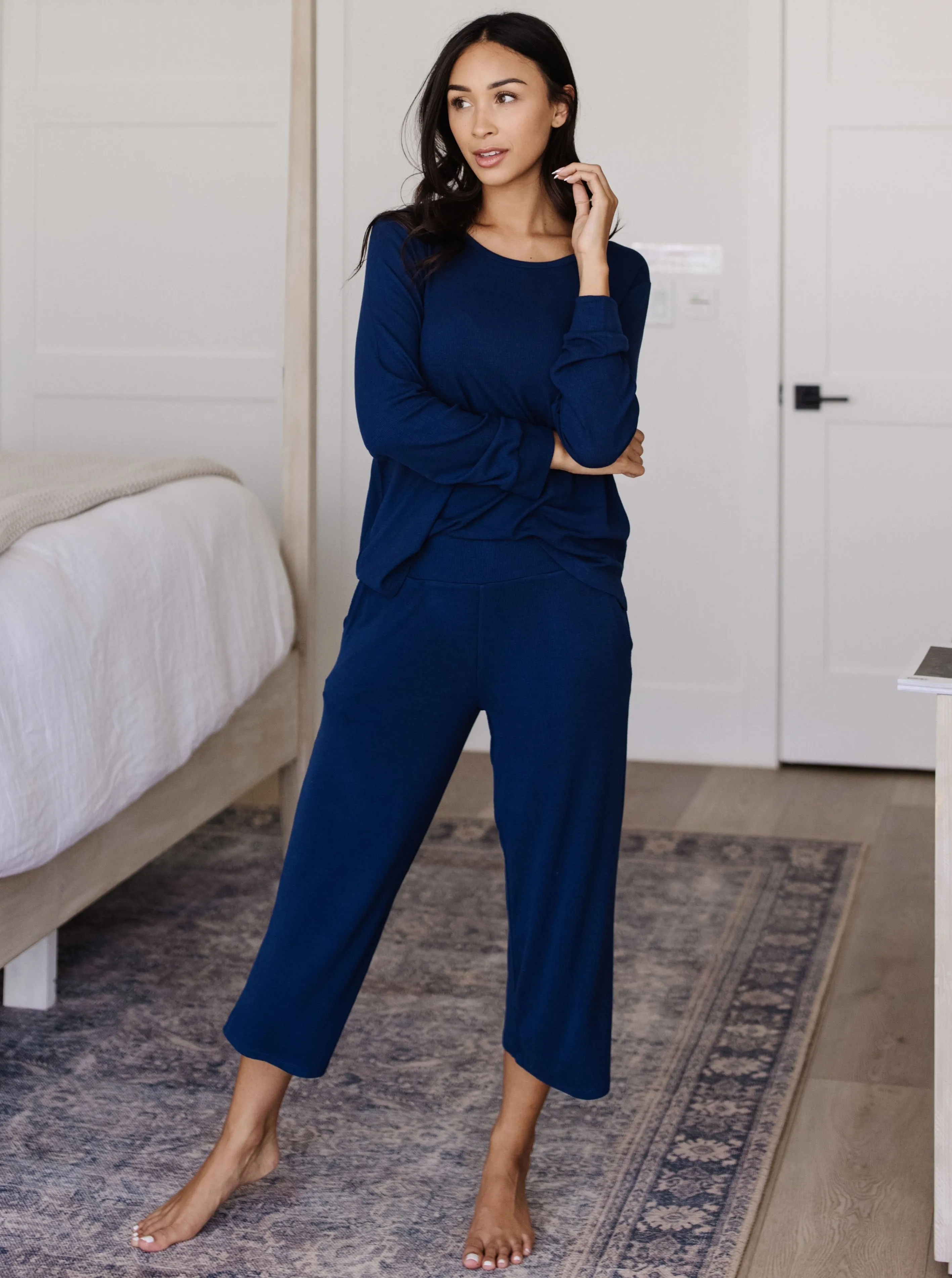 Womens Bamboo Rib-Knit Lounge Capri