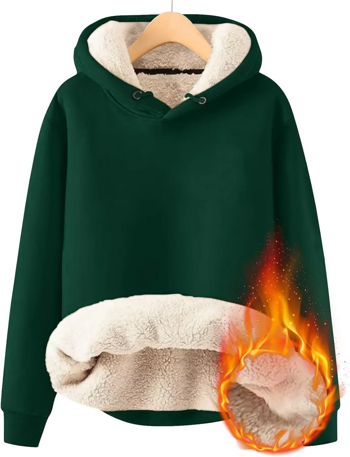 Womens Hoodies Winter Warm Sherpa Lined Sweatshirts Casual Thick Long Sleeve Pullover Hooded Sweatshirt Tops