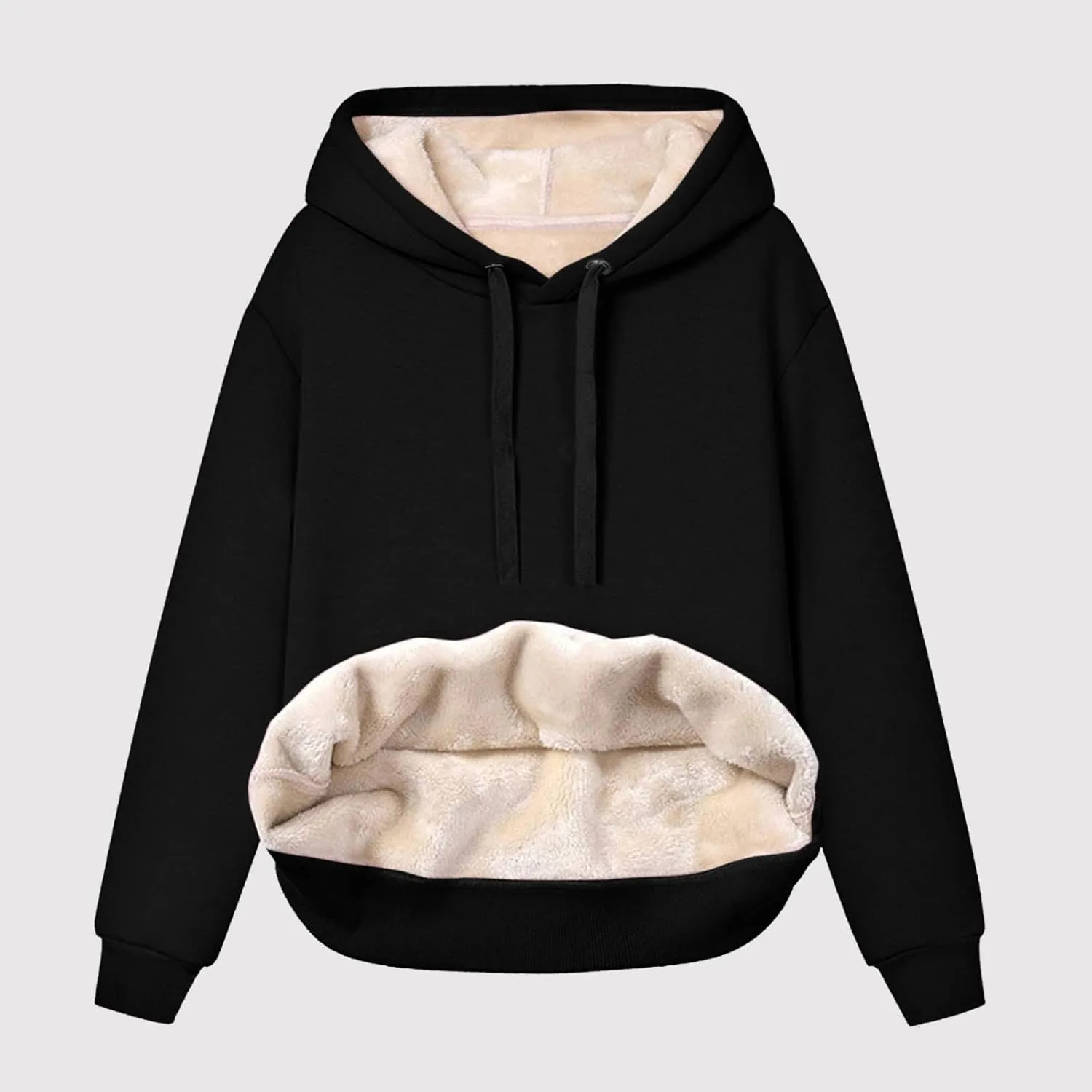 Womens Winter Warm Fleece Sherpa Lined Casual Drawstring Cotton Hooded Sweatshirts Thick Pullover with Pocket