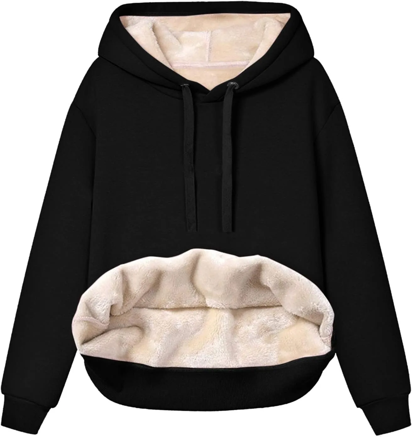 Womens Winter Warm Fleece Sherpa Lined Casual Drawstring Cotton Hooded Sweatshirts Thick Pullover with Pocket
