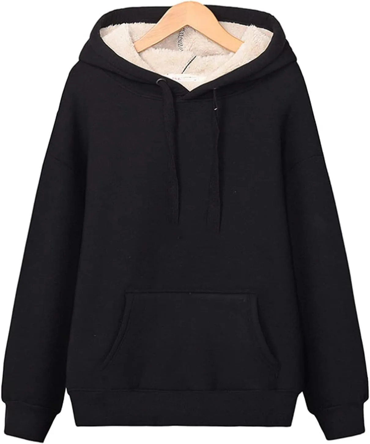 Womens Winter Warm Fleece Sherpa Lined Casual Drawstring Cotton Hooded Sweatshirts Thick Pullover with Pocket